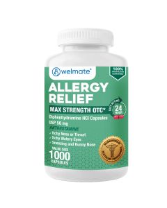 WELMATE Allergy Relief & Sleep Aid - Diphenhydramine 50mg, 1000 Capsules (Generic Benadryl)