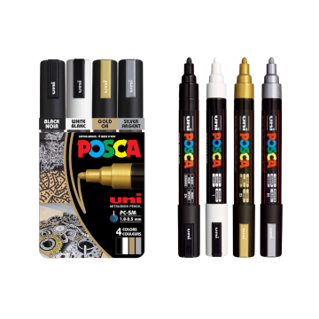 POSCA® PC-5M Water-Based Paint Markers, Medium Reversible Tip (1.8–2.5 mm), 4 Count Assorted Colors