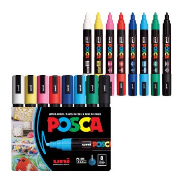 POSCA® PC-5M Water-Based Paint Markers, Medium Reversible Tip (1.8–2.5 mm), 8 Count Assorted Colors