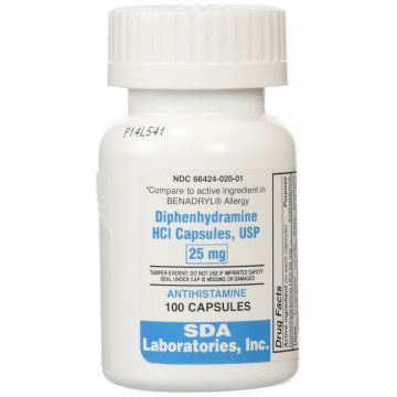 SDA LABS Allergy Relief - Diphenhydramine 25mg, 100 Capsules (Generic Benadryl)