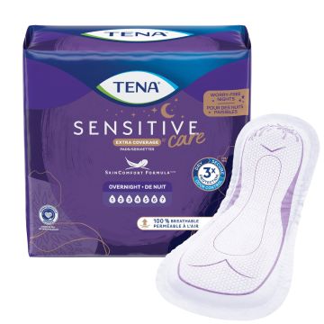 Bladder Control Pad TENA® Sensitive Care Extra Coverage 16 Inch Length Heavy Absorbency Superabsorbant Core One Size Fits Most - Bag of 28