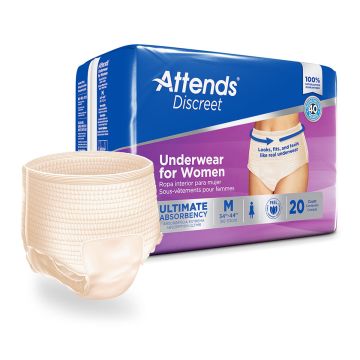 Female Adult Absorbent Underwear Attends Discreet Pull On with Tear Away Seams Disposable Heavy Absorbency - Medium-32 to 44 Inch Waist / Hip-Bag of 20