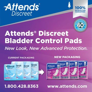 Bladder Control Pad Attends Discreet Polymer Core One Size Fits Most - 13 Inch Length Heavy Absorbency-Bag of 20