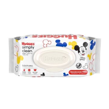 Baby Wipe Huggies Simply Clean Soft Pack Water / Caprylyl Glycol / Aloe / Vitamin E Unscented - Pack of 64