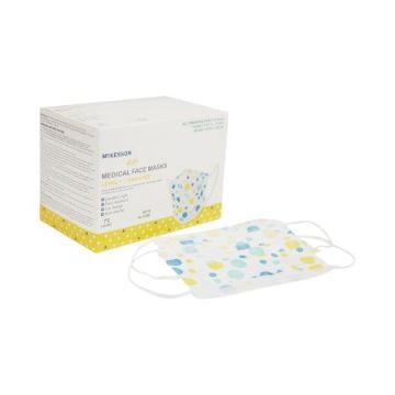 Procedure Mask McKesson Pleated Earloops Child Size Kid Design (Blue and Yellow Polka Dot) NonSterile ASTM Level 1 Pediatric