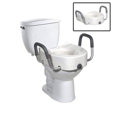 Drive Medical Premium Plastic Raised Toilet Seat with Lock and Padded Armrests, Elongated