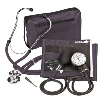 Reusable Aneroid / Stethoscope Set Veridian 27.9 to 41.6 cm Adult Cuff Dual Head General Exam Stethoscope Pocket Aneroid - Black