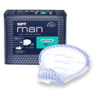 Bladder Control Pad Seni® Man Active 8-9/10 X 10-3/5 Inch Moderate Absorbency Super Absorbent Core One Size Fits Most - Bag of 20