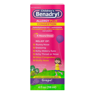 Children's Allergy Relief Children’s BENADRYL® Allergy Plus Congestion 12.5 mg - 5 mg Strength Liquid