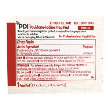 PVP Prep Pad PDI 10% Strength Povidone-Iodine Individual Packet Medium NonSterile - BOX of 100