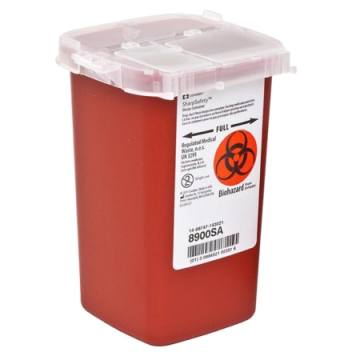 Sharps Container SharpSafety™ 6-1/4 H X 4-1/2 W X 4-1/4 D Inch 1 Quart Red Base / Translucent Lid Vertical Entry