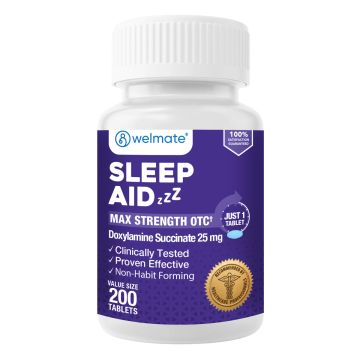 WELMATE Sleep Aid - Doxylamine Succinate 25mg, 200 Tablets (Generic Unisom)