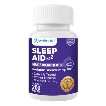 WELMATE Sleep Aid - Doxylamine Succinate 25mg, 200 Tablets (Generic Unisom)
