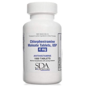 SDA LABS Allergy Relief - Chlorpheniramine Maleate 4mg, 1000 Tablets