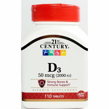 Vitamin D3 50 mcg (2000 IU) 110 Tablets by 21st Century