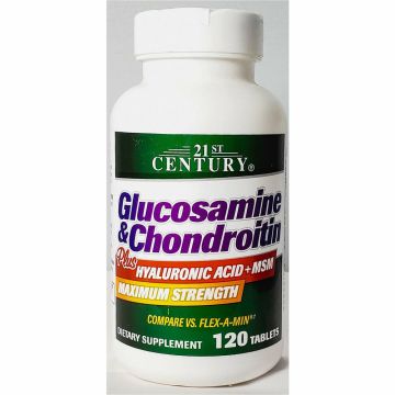 Glucosamine & Chondroitin Plus Hyaluronic Acid and MSM, 120 Tablets by 21st Century