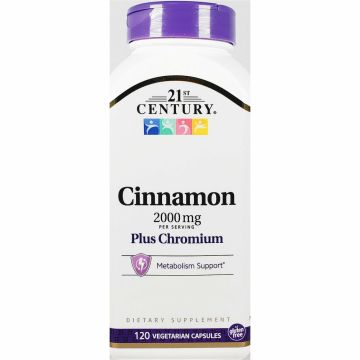 Cinnamon Plus Chromium, 2000 mg 120 Capsules (1 or 3 Pack) by 21st Century - 3 Pack