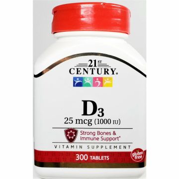 Vitamin D3, 25 mcg (1000 IU) 300 Tablets by 21st Century