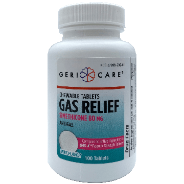 GERI-CARE Gas Relief - Simethicone 80mg, 100 Chewable Tablets (Generic Gas-X)