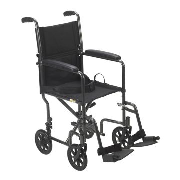 Drive Medical Lightweight Steel Transport Wheelchair - Fixed Full Arms, 17 inch Seat