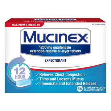 MUCINEX Cough & Cold - Guaifenesin 1200mg, 56 Bilayer Tablets