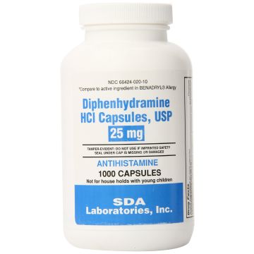 SDA LABS Allergy Relief - Diphenhydramine 25mg, 1000 Capsules (Generic Benadryl)