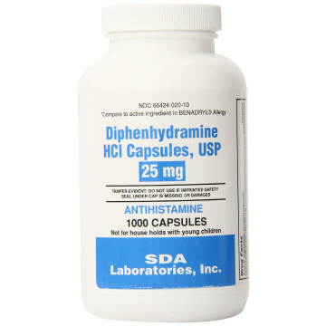 SDA LABS Allergy Relief - Diphenhydramine 25mg, 1000 Capsules (Generic Benadryl)