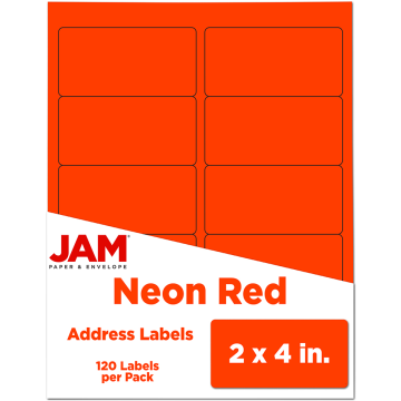 2 x 4 Address Labels - Neon Red