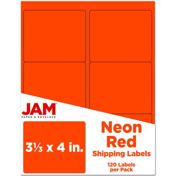 3 1/3 x 4 Shipping Labels - Neon Red