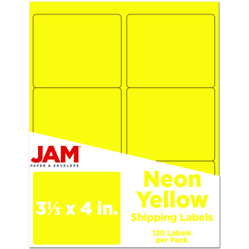 3 1/3 x 4 Shipping Labels - Neon Yellow