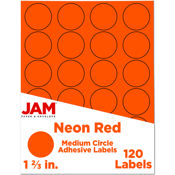 Medium 1 2/3 Inch Round Labels - Neon Red
