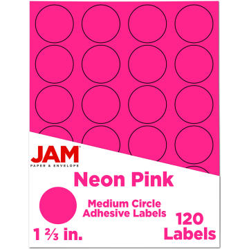 Medium 1 2/3 Inch Round Labels - Neon Pink