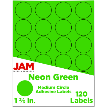 Medium 1 2/3 Inch Round Labels - Neon Green