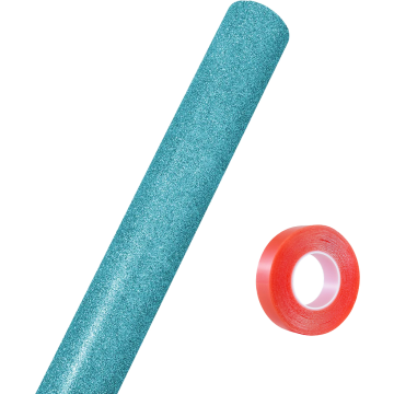 Glitter Wrapping Paper with Double-Sided Tape Set (25 Sq Ft) - Aqua