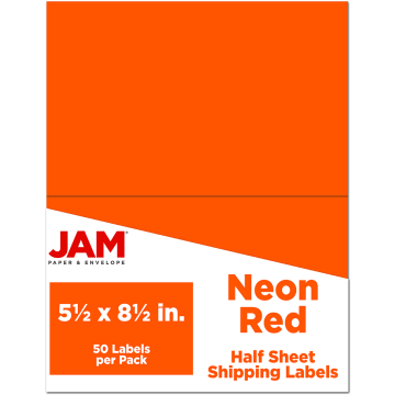5 1/2 x 8 1/2 Half Sheet Shipping Labels - Neon Red