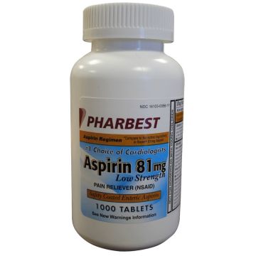 PHARBEST Pain Relief - Aspirin 81mg, 1000 Tablets (Generic Bayer)