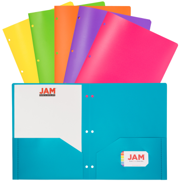 9 1/2 x 11 1/2 Plastic Pop 3 Hole Punch Folders - 6 Pack - Assorted Fashion