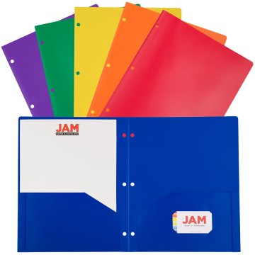 9 1/2 x 11 1/2 Plastic Pop 3 Hole Punch Folders - 6 Pack - Assorted Primary