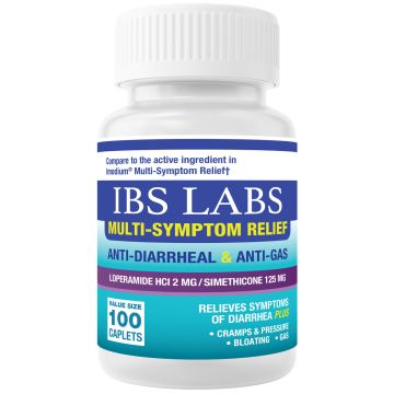 IBS Labs Anti-Diarrheal & Anti-Gas - Loperamide 2mg & Simethicone 125mg, 100 Caplets (Generic Imodium Multi Symptom Relief)