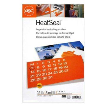 3mil GBC HeatSeal Clear Legal Size Laminating Pouches 15pk