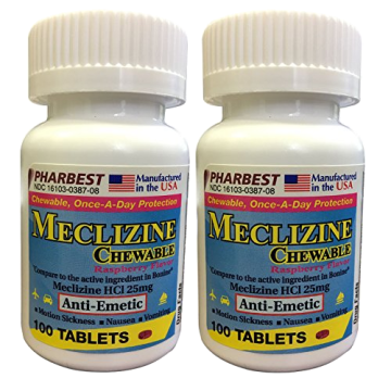 PHARBEST Nausea Relief - Meclizine 25mg, 100 Chewable Tablets (Generic Bonine) (Pack of 2)