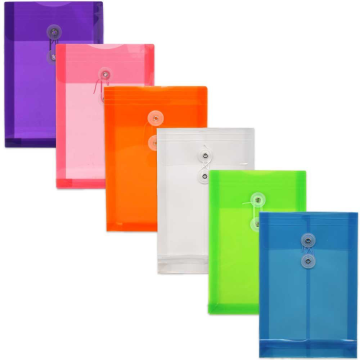 6 1/4 x 9 1/4 Open End Plastic Envelopes with Button & String - 6 Pack - Assorted