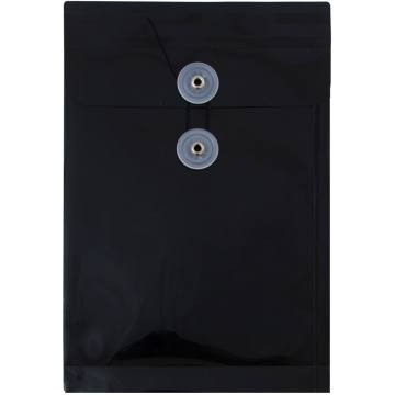 6 1/4 x 9 1/4 Open End Plastic Envelopes with Button & String - Black