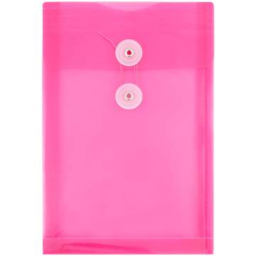 6 1/4 x 9 1/4 Open End Plastic Envelopes with Button & String - Fuchsia Pink