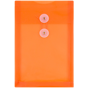 6 1/4 x 9 1/4 Open End Plastic Envelopes with Button & String - Bright Orange