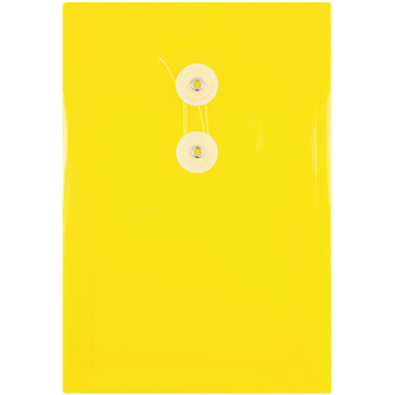6 1/4 x 9 1/4 Open End Plastic Envelopes with Button & String - Yellow