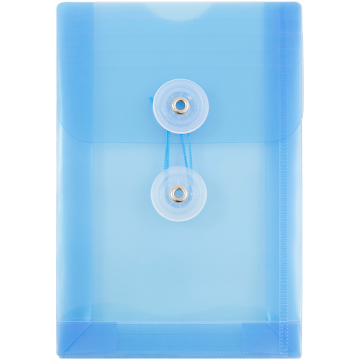 4 1/4 x 6 1/4 Open End Plastic Envelopes with Button & String - Blue