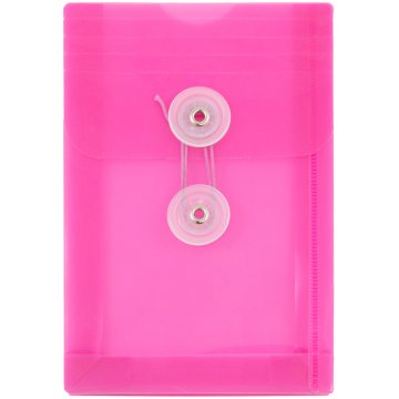 4 1/4 x 6 1/4 Open End Plastic Envelopes with Button & String - Fuchsia Pink