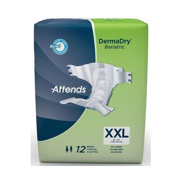 DermaDry Bariatric Brief 2XL (Up to 70 Inches Waist) by Attends Healthcare - Bag of 12