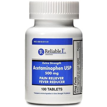 RELIABLE 1 Pain Relief - Extra Strength Acetaminophen 500mg, 100 Tablets